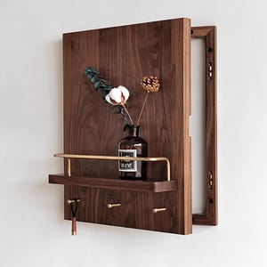 Walnut electricity meter box cover, wooden wall board with shelf, wooden switch box cover, fuse box panel cover, key holder organizer
