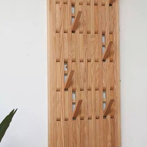 Oak Wood Functional Wall Rack, Wall Mounted Organizer Rack, Natural Oak ...
