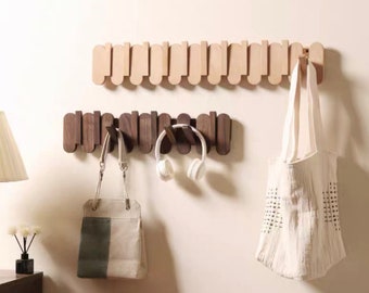 Natural beech wood entryway rack, wall rack hanger, light wood wall organization hanger