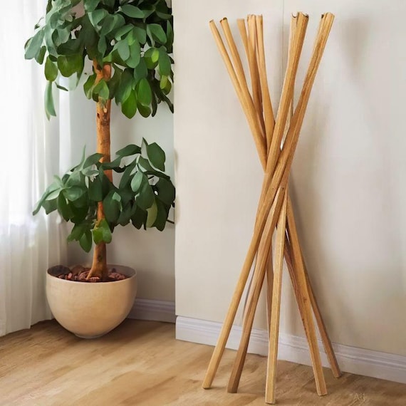 Wooden stick hanger, foldable ash wood coat rack, living room designer wooden coat stand, clothing ground floor rack, tree wood stand rack