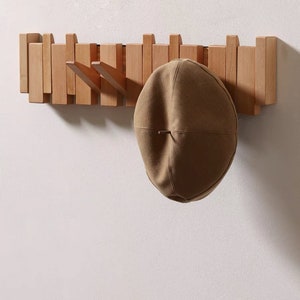 Natural beech wood wall mounted hanger, flip down wall hook rack, modern wooden coat hanger