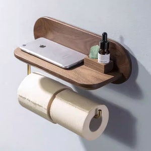 ウォールナット木製トイレットペーパーホルダー、アロマセラピーとディフューザーホルダー、電話収納、トイレットペーパー収納