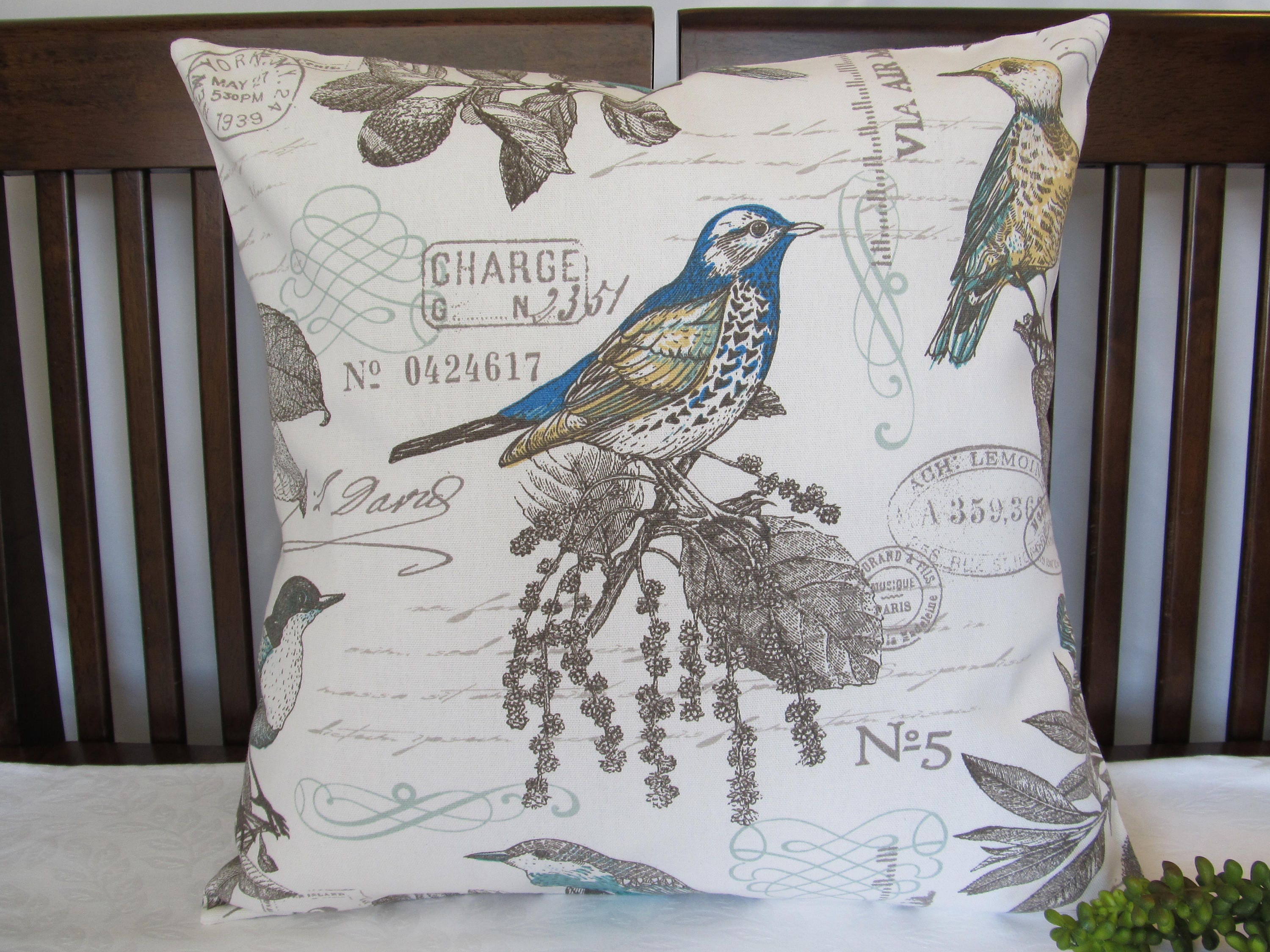 French Country 18 x 18 Pillow Cover Vintage Bird Pillow Etsy