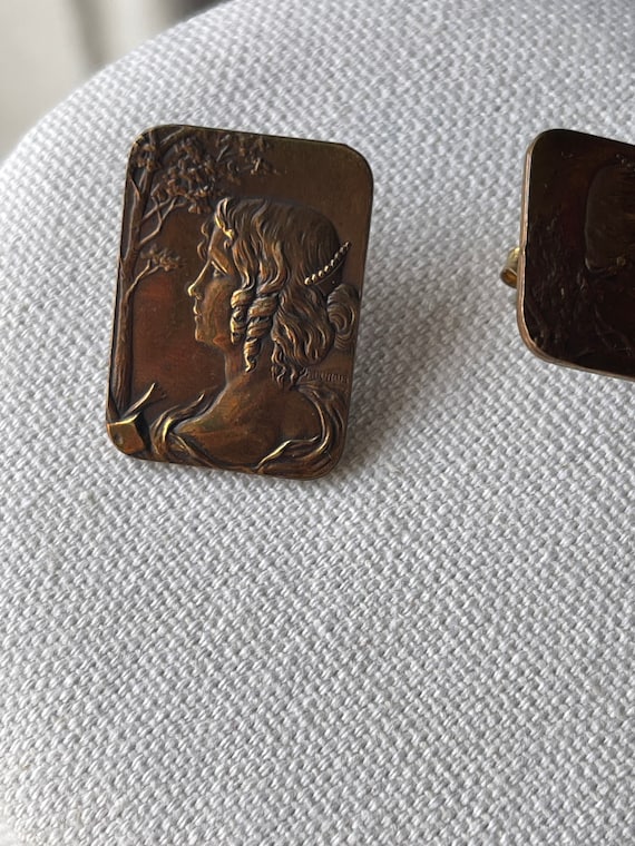 Antique F. Dubois Bronze Earrings; Antique Art No… - image 4