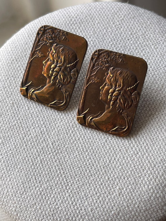 Antique F. Dubois Bronze Earrings; Antique Art No… - image 5