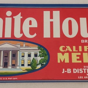 Huge Vtg White House Brand Los Angles CA Melons Crate Label NOS New 1940s