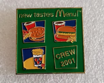 Vtg McDonalds Fast Food New Menu Meals Crew Employee Pin NOS New 2001
