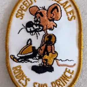 Vintage Parody Speedy Rides Sno-Prince Mod Snowmobile Cloth Patch New NOS 1970s