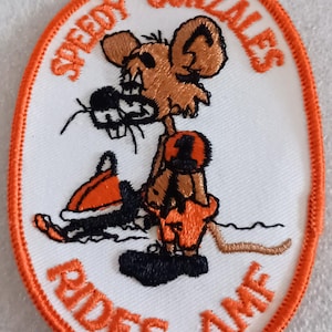 Vintage Parody Speedy Rides AMF Snowmobile Mod Cloth Jacket Patch New NOS 1970s