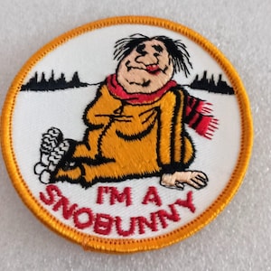 I&#39;m A Snobunny Skiing Snowmobile Campy Funny Mod Hippie Hat Patch New NOS 1970s