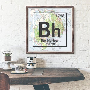 Bar Harbor Maine Vintage retro Periodic Map UNFRAMED ART PRINT poster wall home decor housewarming gift for family, All sizes