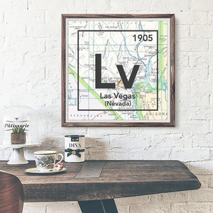 Las Vegas Nevada vintage rétro Carte périodique UNFRAMED ART PRINT affiche murale décoration intérieure cadeau de pendaison de crémaillère pour la famille, Toutes les tailles