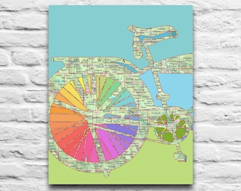 Mapa de Cedar Rapids, Iowa, para ciclismo, impressão artística em estilo vintage (download digital)