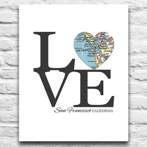 San Francisco California LOVE Karte drucken Vintage Herz Karte DIGITAL DOWNLOAD 2 Print Jubiläum Hochzeit Verlobung diy druckbare 8 x 10-11 x 14