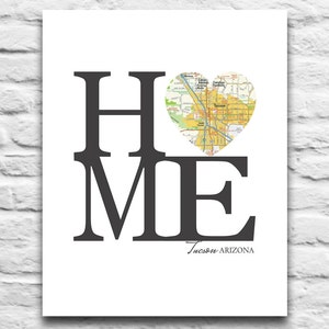 Tucson Arizona Home carte impression Vintage coeur Carte téléchargement numérique pour vous 2 Wildcats imprimer voyagez bricolage nouvelle maison imprimable cadeaux, 8 x 10 11 x 14