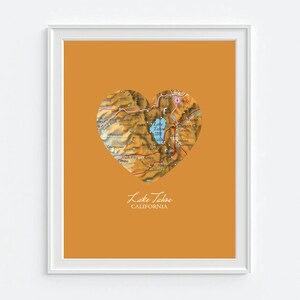 Lake Tahoe California Heart Vintage Map ART PRINT, Lake Tahoe art print, California, gift for couple, wedding gift, Christmas gift for her