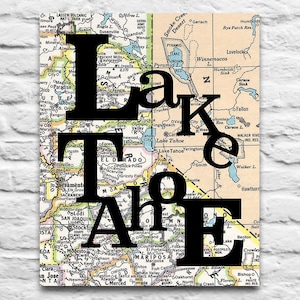 Lake Tahoe Kalifornien Nevada Jahrgang Typografie Karte DIGITAL DOWNLOAD 2 Print Stadt Stadt diy druckbare Geschenk Jahrgang Karte für Sie 8 x 10 11x14