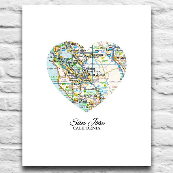 San Jose California Vintage Heart Map DIGITAL DOWNLOAD for you 2 Print, California art, diy printable, gift, San Jose Sharks, 8x10 11x14