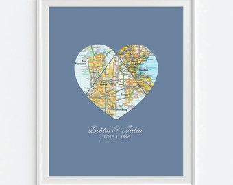 Custom Wedding Couple 4 Map ART PRINT Wedding gift Heart Map, Personalized, Gift for Couple,Couples print, Engagement Gift, Anniversary Gift