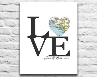 Custom Love Heart Map art DIGITAL DOWNLOAD for you 2 Print, Wedding Engagement gift, Your City and State, Personalized gift,diy, 8x10 11x14