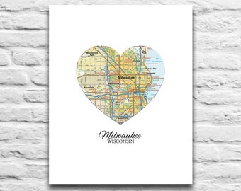 Milwaukee Wisconsin Brewers Bucs Heart Map DIGITAL DOWNLOAD for you 2 Print Vintage poster wall decor print, diy printable, gift, 8x10 11x14