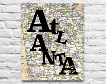 Atlanta Georgia  typography Map DIGITAL DOWNLOAD for you 2 Print City town home state travel diy printable gift falcons hawks, 8x10 11x14