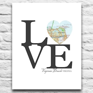 Virginia Beach Heart Map DIGITAL DOWNLOAD for you 2 Print, beach vacation art poster wall decor print, diy printable, gift, 8x10 11x14