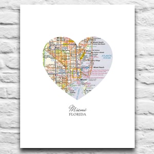 Miami Florida Vintage Herz Karte DIGITAL DOWNLOAD für euch 2 Drucke, Miami Delphine Hitze Hurrikane Kunstdruck, diy druckbare, Geschenk, 8 x 10 11x14