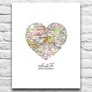 Santa Fe au Nouveau-Mexique Vintage carte Art numérique Télécharger imprimable, mur décor art ville cadeau pour elle, les buckeyes, affiche de couples, bricolage 11 8 x 10 x 14