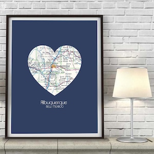 Albuquerque au Nouveau-Mexique coeur Vintage carte ART PRINT, Santa Fe, art du Sud-Ouest, cadeau pour couple, cadeau de mariage, cadeau de Noël pour elle