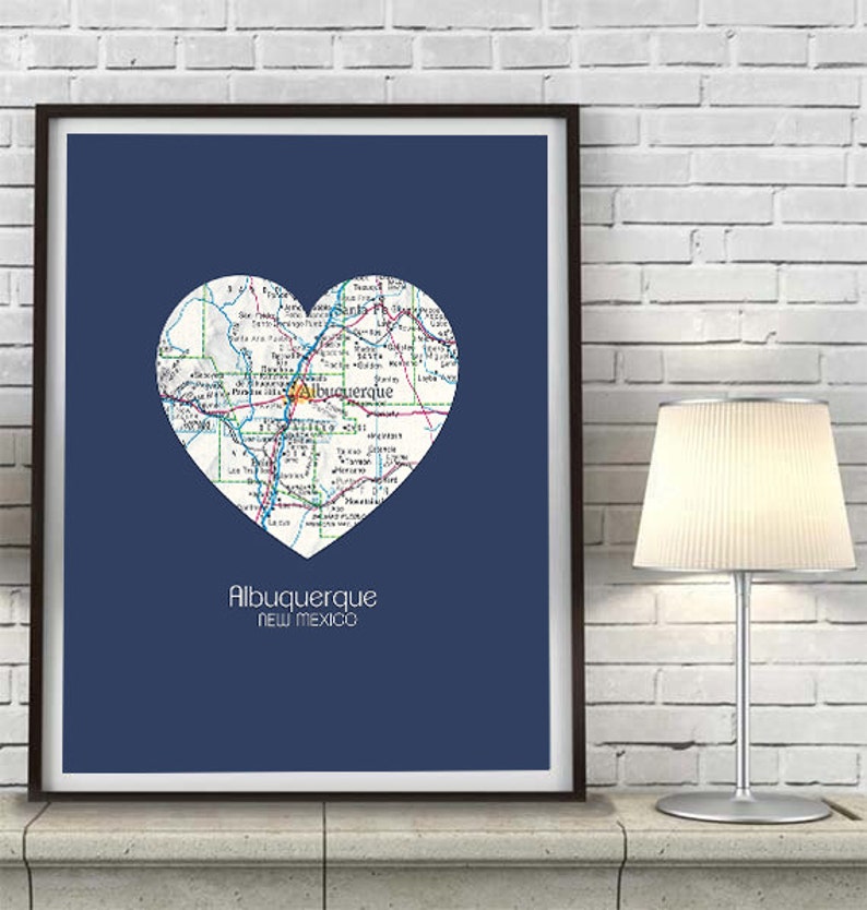 Albuquerque New Mexico Heart Vintage Map Art Print Santa Fe Etsy