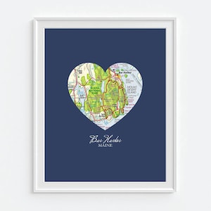 Bar Harbor Maine Heart Vintage Map ART PRINT, Bar Harbor print, Bar Harbor art,Maine art, couple gift, wedding gift, Christmas gift for her