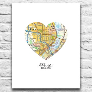 Peoria Illinois Vintage Karte Art DIGITAL DOWNLOAD druckbare, Wand-Dekor-Kunst Stadt Geschenk für ihr Paare Poster, DIY-8 x 10-11 x 14