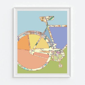 Spokane Washington Bicycle Vintage Map ART PRINT, Bicycle bike biking cycling art, gift for couple her, wedding gift, Gonzaga art All Sizes