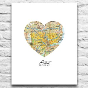 Detroit Michigan Vintage Heart Map DIGITAL DOWNLOAD for you 2 Print poster City town home state travel diy printable gift,8x10 11x14