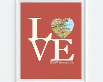 Love sign with Custom City and State, Love Map Art Prints- YOUR CITY & STATE, wedding gift, engagement gift, personalized christmas gift