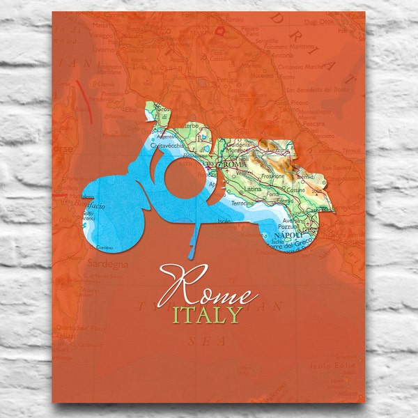 Rom Italien Vintage Vespa Karte DIGITAL DOWNLOAD für euch 2 Drucke, Rom Wand Dekor Kunst Druckes diy druckbare, Geschenk, 16 x 20