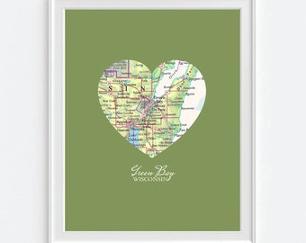 Green Bay Wisconsin Vintage Map ART PRINT, Green Bay Packers Wisconsin poster wall decor, gift for her, Christmas gift for her