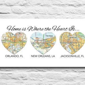 Custom 3 harten bruiloft paar Vintage Maps digitale DOWNLOAD voor u 2 Print, Engagement gepersonaliseerde gift, Gift voor paar, diy, 10 x 20 JPEG