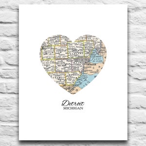 Detroit Michigan Vintage Heart Map DIGITAL DOWNLOAD for you 2 Print poster City town home state travel diy printable gift,8x10 11x14