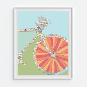 Austin Texas vélo Vintage carte ART PRINT, vélo vélo VTT vélo art, pour couple son cadeau, cadeau de mariage, toutes les tailles