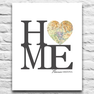 Phoenix Arizona Home Karte print Vintage Herz Karte DIGITAL DOWNLOAD für Sie 2 Druck, Sonnen Sternen reisen diy druckbare Geschenk, 8 x 10-11 x 14