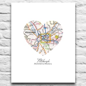Pittsburgh Pennsylvania Vintage Heart Map DIGITAL DOWNLOAD for you 2 Print, City print, diy, printable, gift, pittsburgh steelers,8x10 11x14