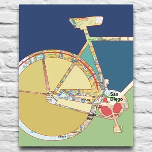 San Diego California Vintage Fahrrad Karte DIGITAL DOWNLOAD für Sie 2 Druck, Radfahren-Wand-Dekor-Kunst-Druck, diy druckbare, Geschenk, 8 x 10-11 x 14