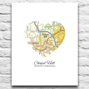 Chapel Hill North Carolina Vintage hart kaart DIGITAL DOWNLOAD voor u 2 Print stad-staat van herkomst reizen retro diy afdrukbare geschenk, 8 x 10 11x14