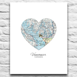 Vancouver Canada Vintage Heart Map Instant DIGITAL DOWNLOAD for you 2 Print poster City town home state travel diy printable gift,8x10 11x14