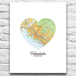 Honolulu Hawaii Liebe Karte Druck Vintage Herz Karte DIGITAL DOWNLOAD für Sie 2 Print Insel Kunst Universität Kunst diy druckbare Geschenk, 8 x 10-11 x 14