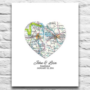 Custom Wedding Couple 2 Maps split heart DIGITAL DOWNLOAD you 2 Print,Wedding Engagement Valentines Day gift Personalized, 8x10 11x14