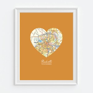 Nashville Vintage Map ART PRINT, Nashville print, Nashville Tennessee, Nashville art, Tennessee Volunteers, Christmas gift for her