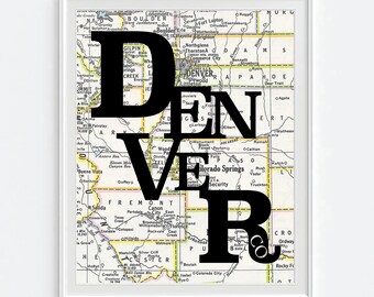 Denver Colorado Vintage Map Typography Art Print